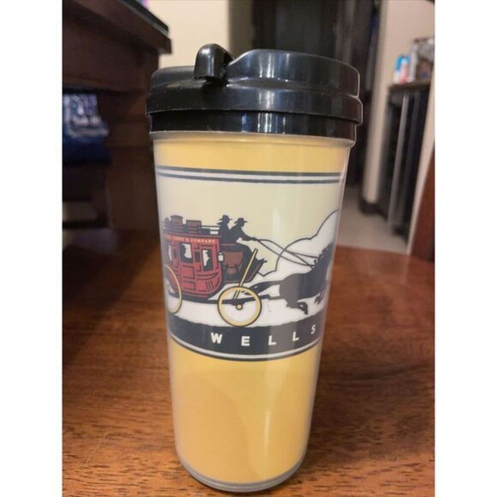Vintage Wells Fargo Bank Tumbler‎ Mug Cup Stage Coach Horses,Whirley Warren PA
